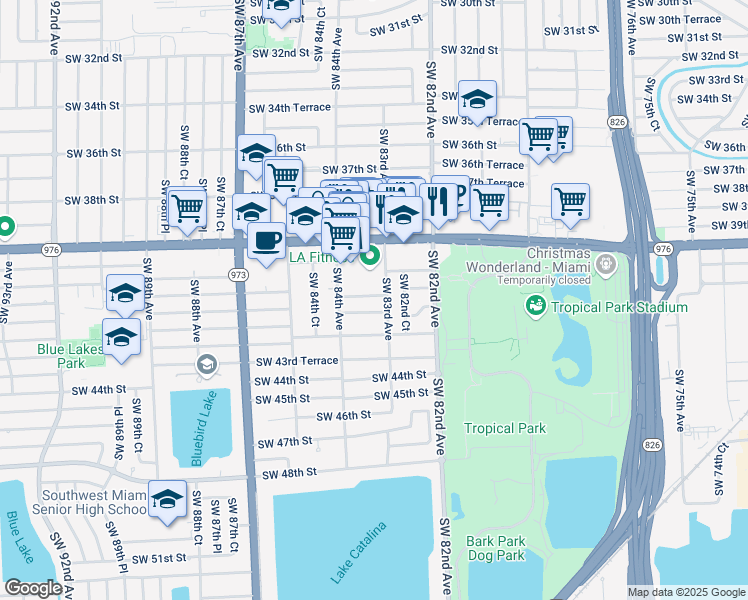 map of restaurants, bars, coffee shops, grocery stores, and more near 4140 Southwest 83rd Avenue in Miami
