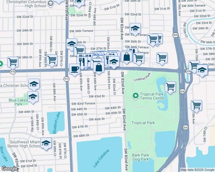 map of restaurants, bars, coffee shops, grocery stores, and more near 4140 Southwest 83rd Avenue in Miami