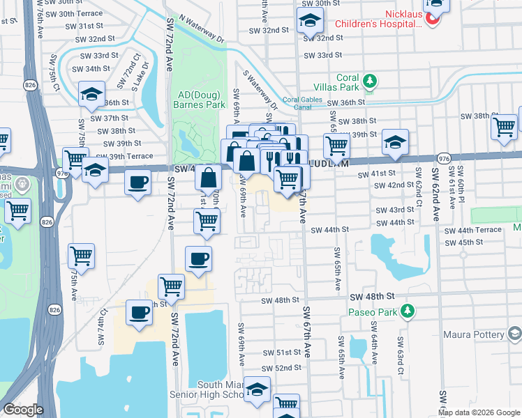 map of restaurants, bars, coffee shops, grocery stores, and more near 6811 Southwest 44th Street in Miami