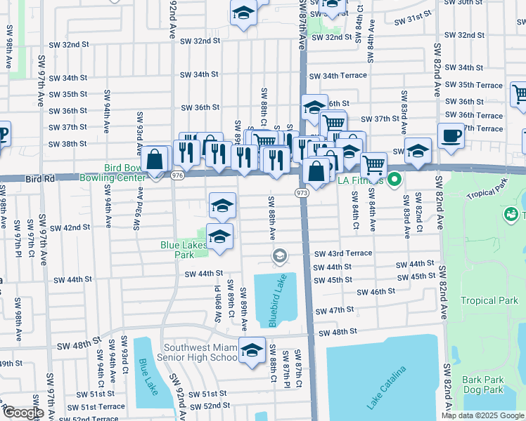 map of restaurants, bars, coffee shops, grocery stores, and more near 8832 Southwest 41st Terrace in Miami