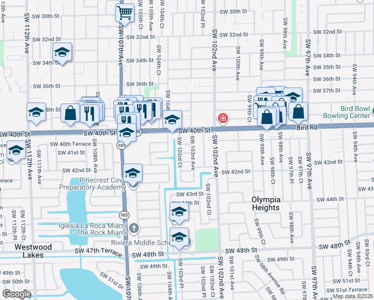 map of restaurants, bars, coffee shops, grocery stores, and more near 10335 Southwest 41st Street in Miami