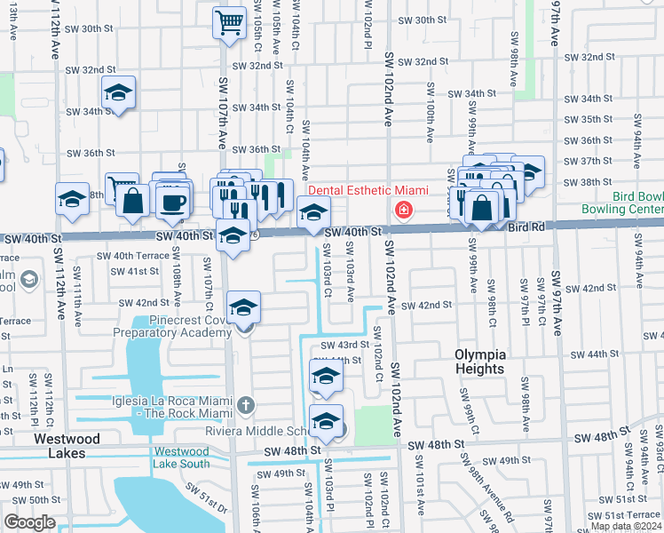 map of restaurants, bars, coffee shops, grocery stores, and more near 10335 Southwest 41st Street in Miami