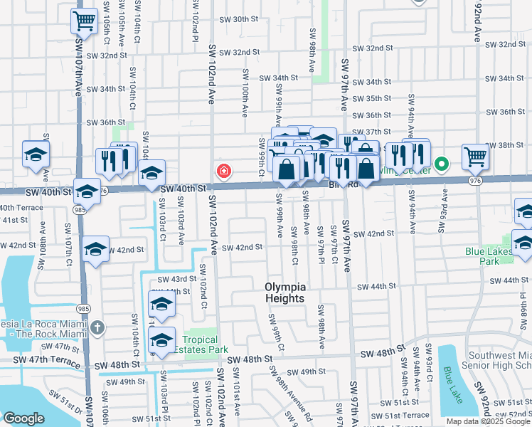 map of restaurants, bars, coffee shops, grocery stores, and more near 9941 Southwest 41st Street in Miami