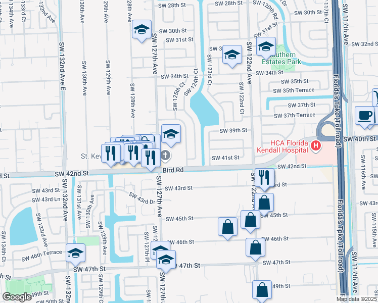 map of restaurants, bars, coffee shops, grocery stores, and more near 4005 SW 125th Ave in Miami