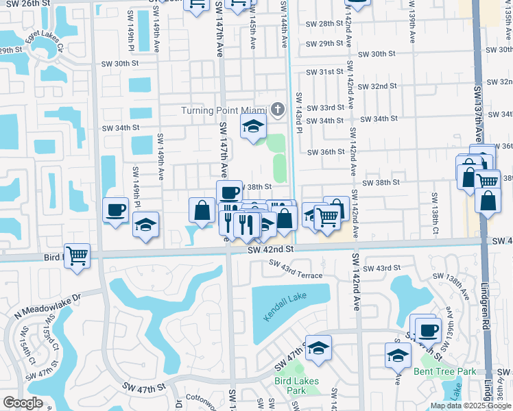 map of restaurants, bars, coffee shops, grocery stores, and more near 3864 Southwest 145th Avenue in Miami