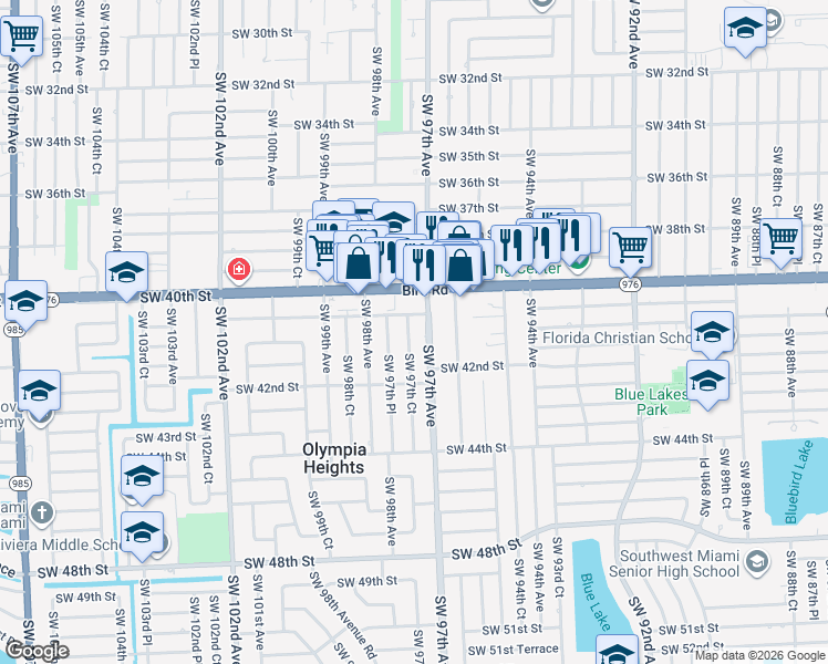 map of restaurants, bars, coffee shops, grocery stores, and more near 4110 Southwest 97th Avenue in Miami