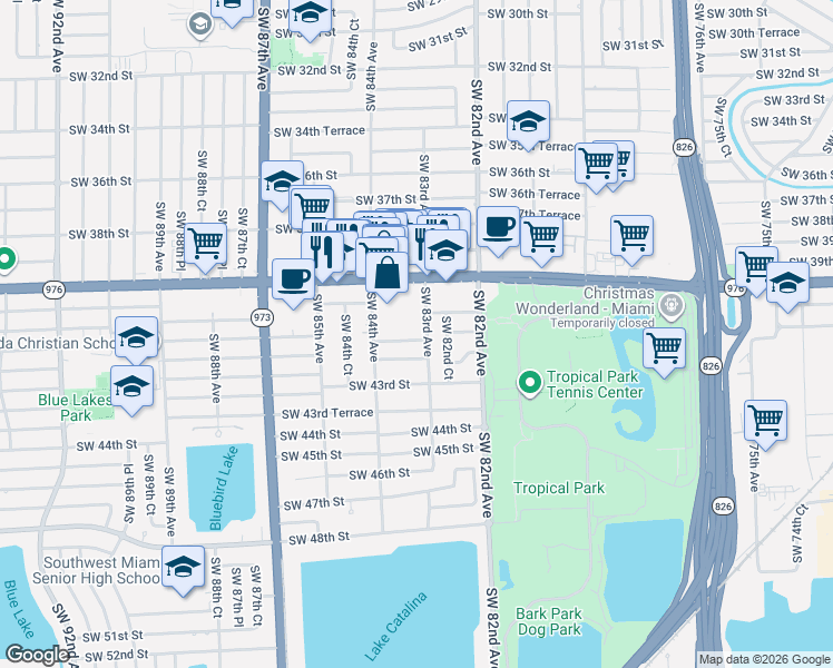map of restaurants, bars, coffee shops, grocery stores, and more near 4140 Southwest 83rd Avenue in Miami