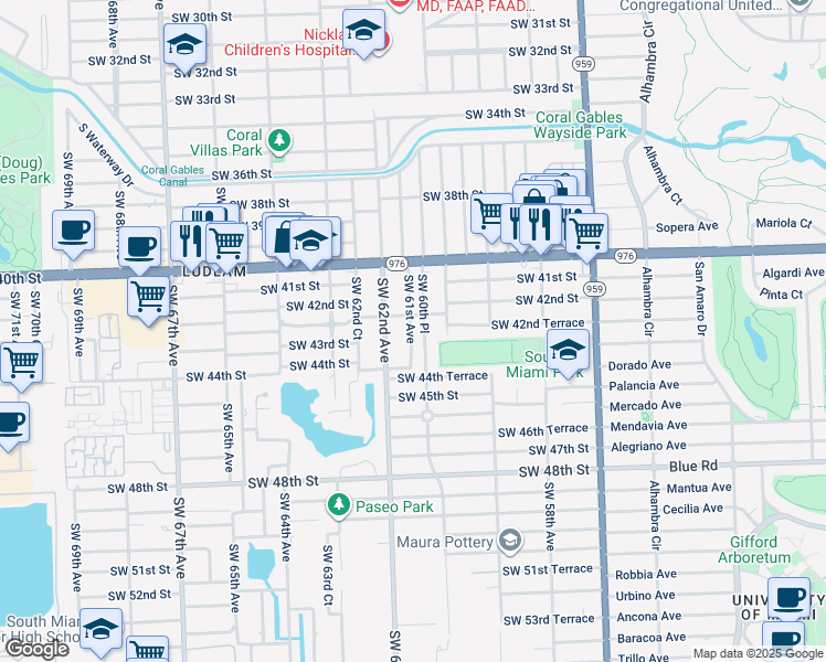 map of restaurants, bars, coffee shops, grocery stores, and more near 4224 Southwest 60th Place in Miami
