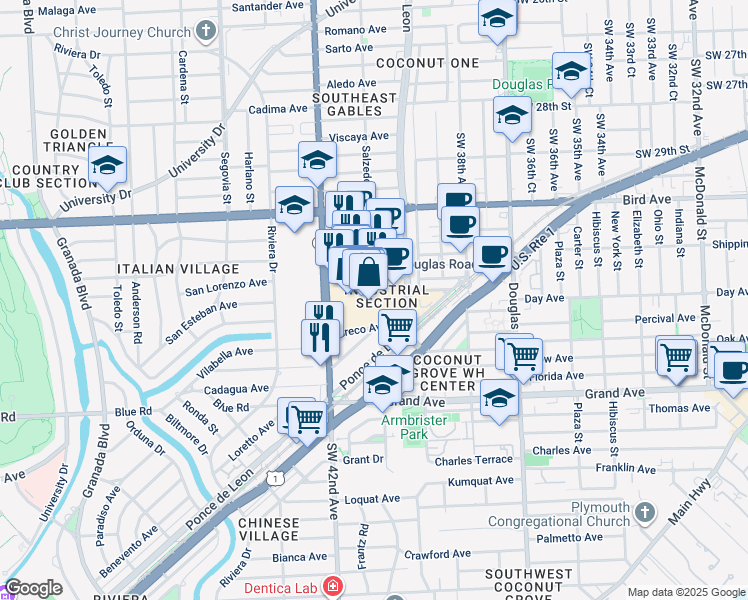 map of restaurants, bars, coffee shops, grocery stores, and more near in Miami