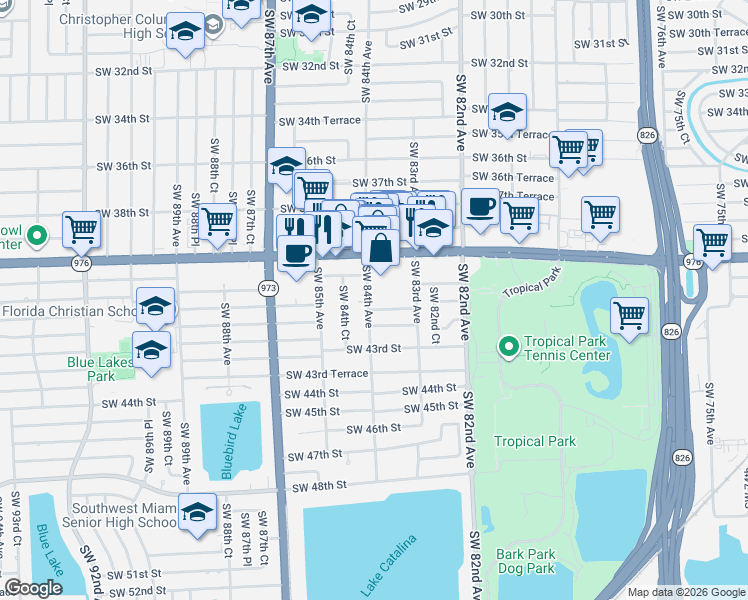 map of restaurants, bars, coffee shops, grocery stores, and more near 8370 Southwest 41st Terrace in Miami