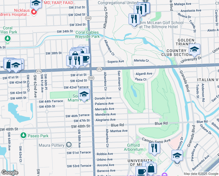 map of restaurants, bars, coffee shops, grocery stores, and more near 1434 Garcia Avenue in Miami