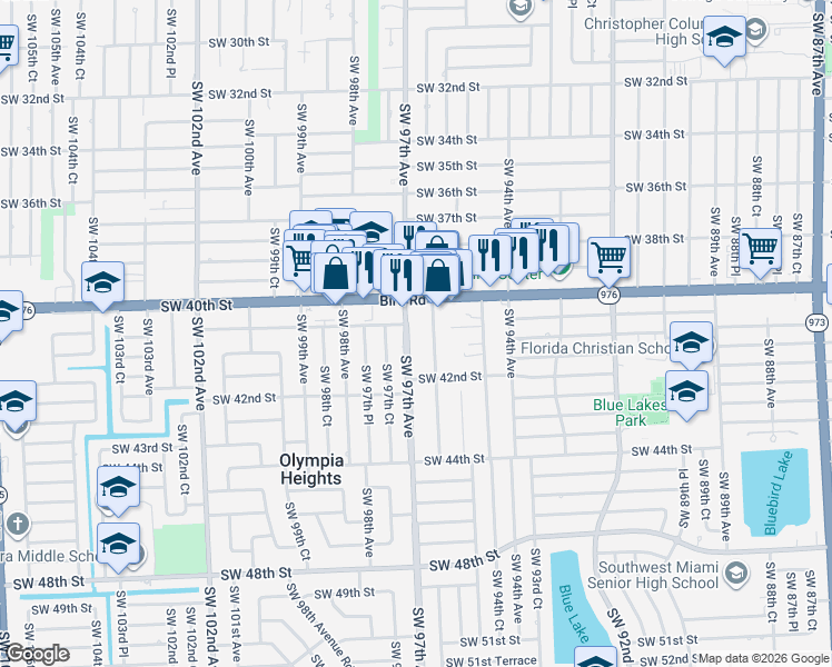 map of restaurants, bars, coffee shops, grocery stores, and more near 4110 Southwest 97th Avenue in Miami