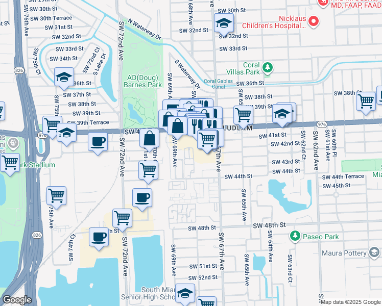 map of restaurants, bars, coffee shops, grocery stores, and more near 6811 Southwest 44th Street in Miami