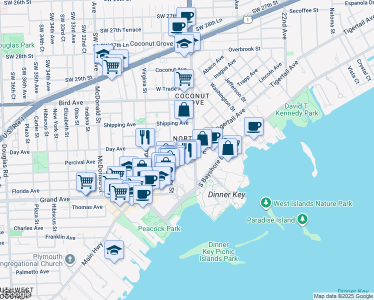 map of restaurants, bars, coffee shops, grocery stores, and more near in Miami-Dade County