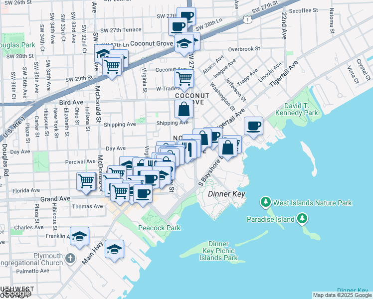 map of restaurants, bars, coffee shops, grocery stores, and more near in Miami-Dade County