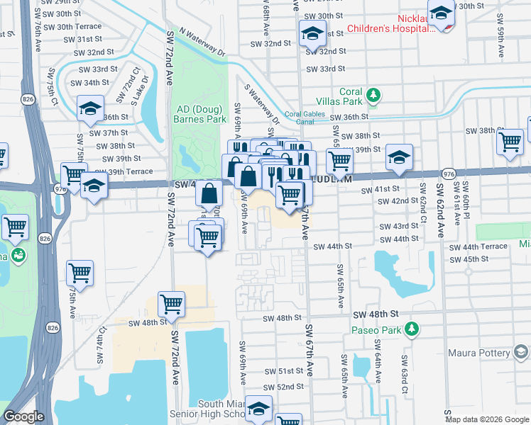 map of restaurants, bars, coffee shops, grocery stores, and more near 6811 Southwest 44th Street in Miami