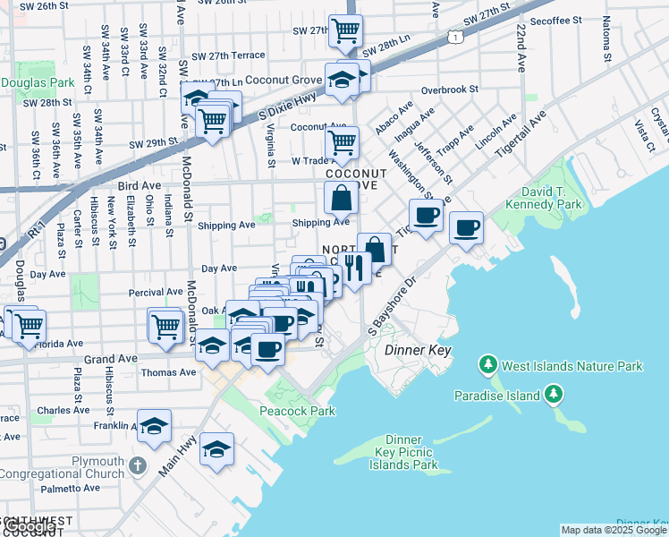 map of restaurants, bars, coffee shops, grocery stores, and more near 2756 Day Avenue in Miami