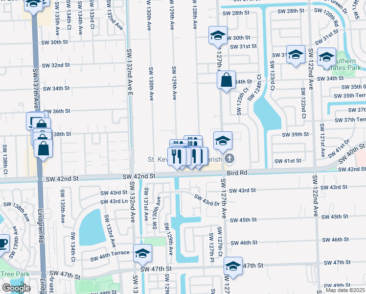 map of restaurants, bars, coffee shops, grocery stores, and more near 3951 Southwest 129th Avenue in Miami