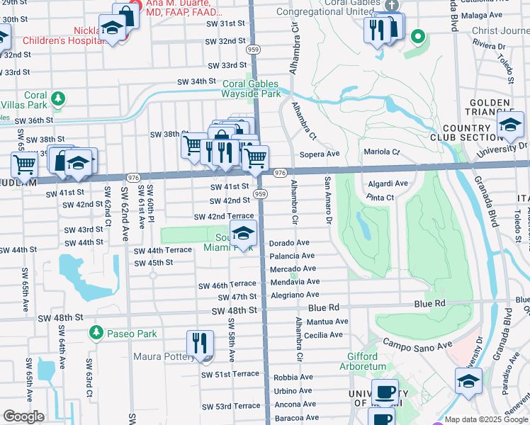 map of restaurants, bars, coffee shops, grocery stores, and more near 1535 Cantoria Avenue in Coral Gables