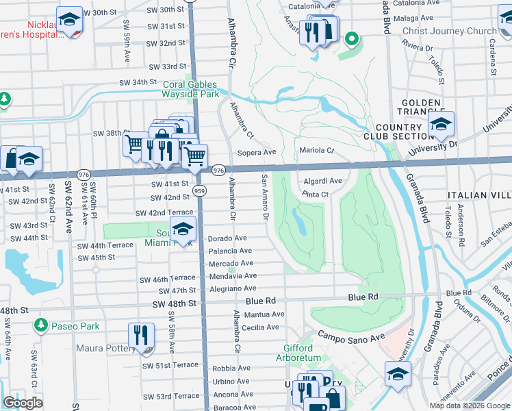 map of restaurants, bars, coffee shops, grocery stores, and more near 1410 Cantoria Avenue in Coral Gables