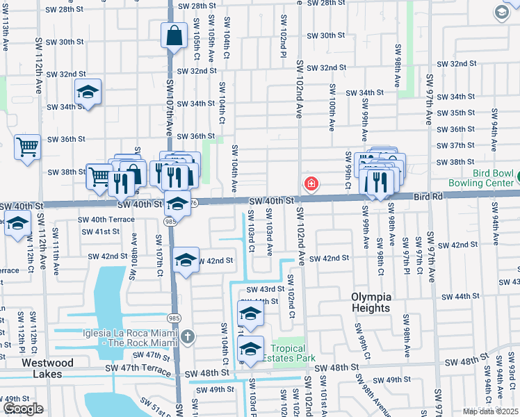 map of restaurants, bars, coffee shops, grocery stores, and more near 10335 Southwest 40th Street in Miami