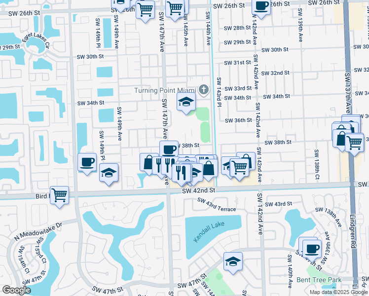 map of restaurants, bars, coffee shops, grocery stores, and more near 1811 Southwest 145th Avenue in Miami
