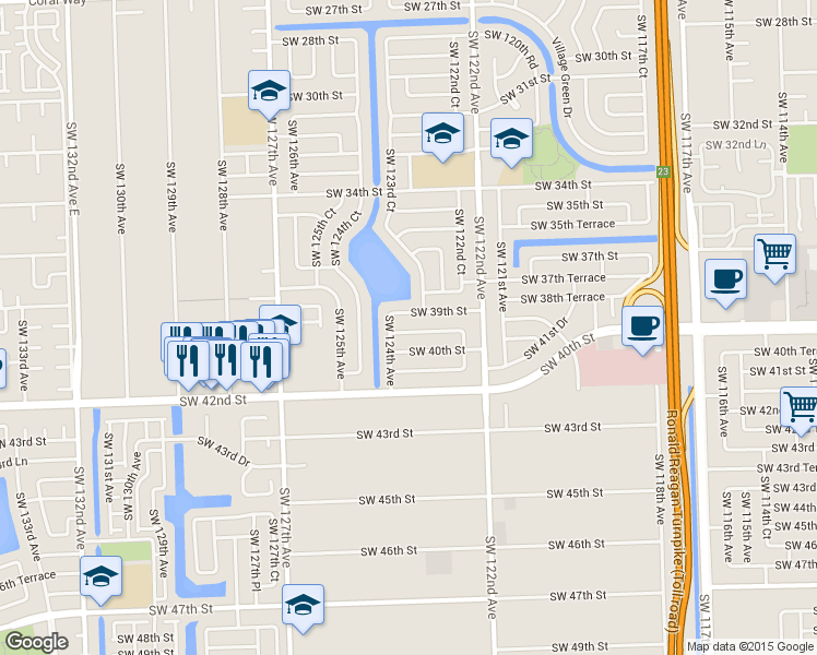 map of restaurants, bars, coffee shops, grocery stores, and more near 12320 Southwest 39th Street in Miami