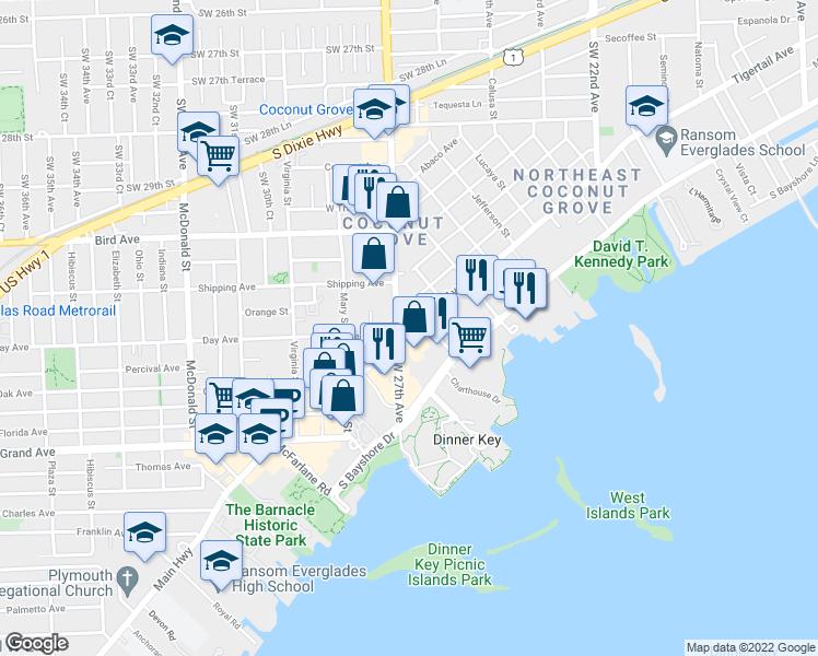 map of restaurants, bars, coffee shops, grocery stores, and more near 2663 Tigertail Avenue in Miami