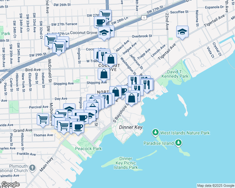map of restaurants, bars, coffee shops, grocery stores, and more near 2666 Tigertail Avenue in Miami