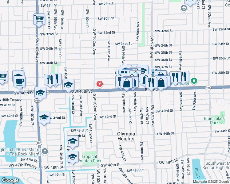 map of restaurants, bars, coffee shops, grocery stores, and more near 9930 Florida 976 in Olympia Heights