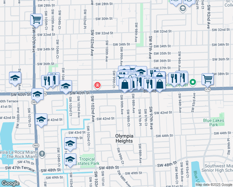 map of restaurants, bars, coffee shops, grocery stores, and more near 9930 Florida 976 in Olympia Heights