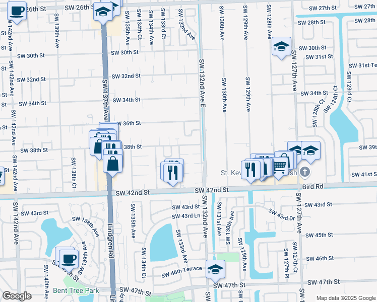 map of restaurants, bars, coffee shops, grocery stores, and more near 13283 Southwest 39th Street in Miami