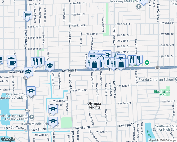 map of restaurants, bars, coffee shops, grocery stores, and more near 9930 Florida 976 in Olympia Heights