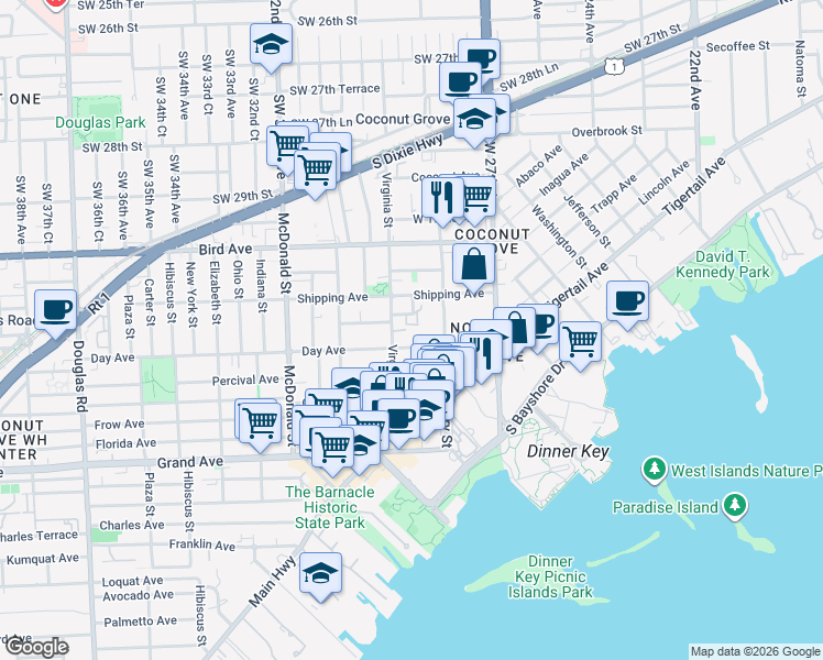 map of restaurants, bars, coffee shops, grocery stores, and more near in Doral