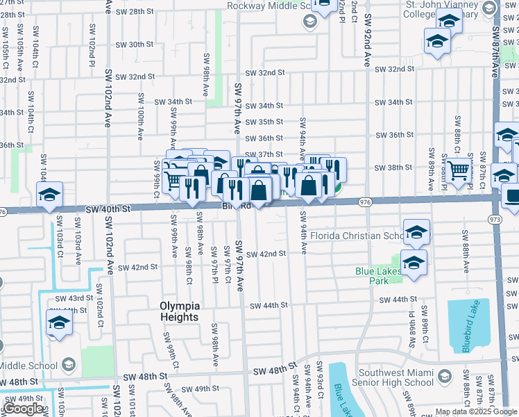 map of restaurants, bars, coffee shops, grocery stores, and more near 9586 Southwest 40th Street in Miami