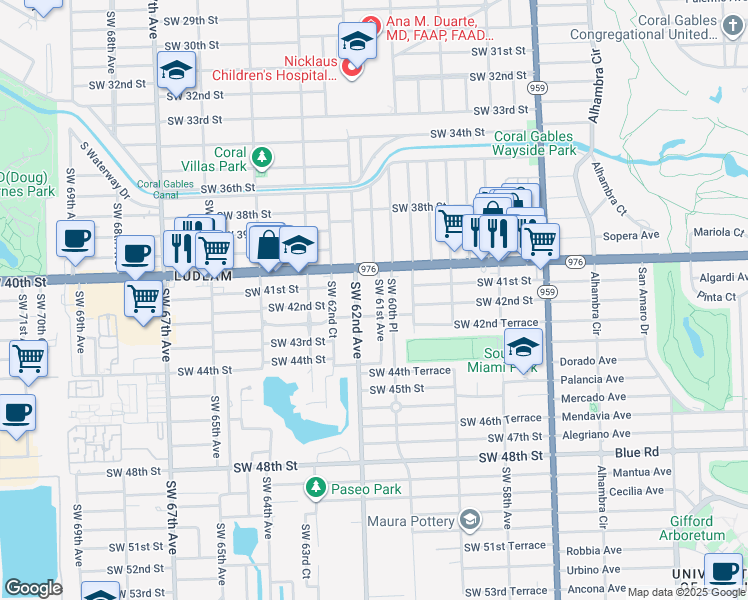 map of restaurants, bars, coffee shops, grocery stores, and more near 4124 Southwest 60th Place in Miami