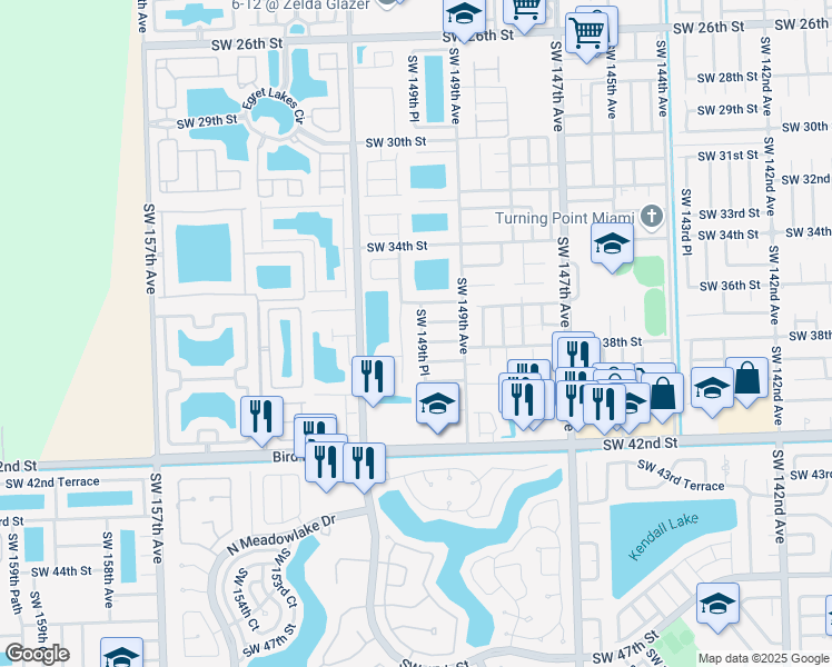 map of restaurants, bars, coffee shops, grocery stores, and more near 3720 Southwest 149th Place in Miami