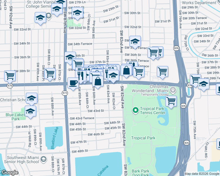 map of restaurants, bars, coffee shops, grocery stores, and more near 4059 Southwest 83rd Avenue in Miami