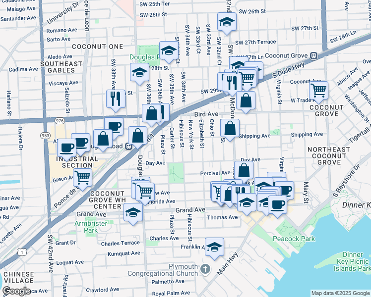 map of restaurants, bars, coffee shops, grocery stores, and more near 3139 Hibiscus Street in Miami