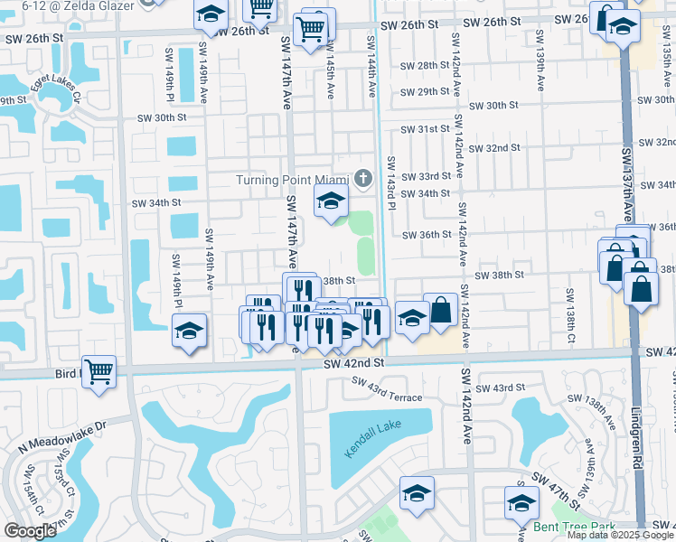 map of restaurants, bars, coffee shops, grocery stores, and more near 1811 Southwest 145th Avenue in Miami