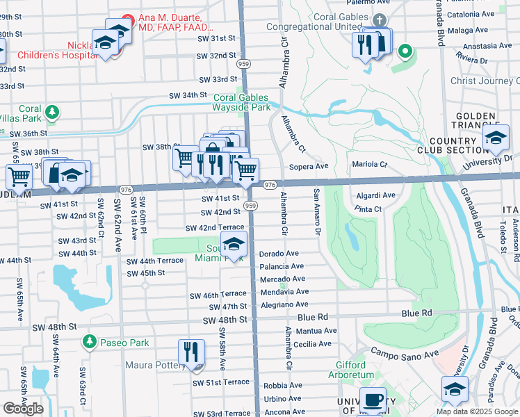 map of restaurants, bars, coffee shops, grocery stores, and more near 1535 Cantoria Avenue in Coral Gables
