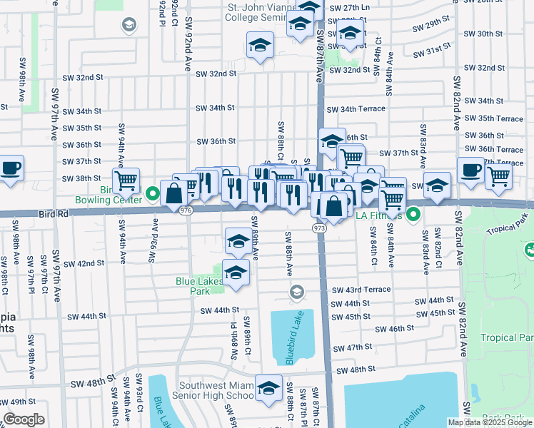 map of restaurants, bars, coffee shops, grocery stores, and more near 8820 Southwest 40th Street in Miami
