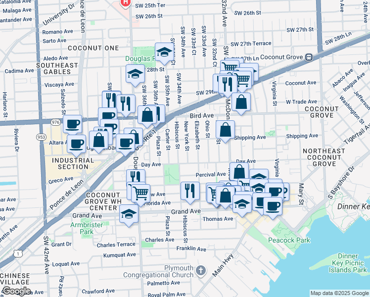 map of restaurants, bars, coffee shops, grocery stores, and more near 3139 Hibiscus Street in Miami