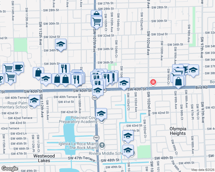 map of restaurants, bars, coffee shops, grocery stores, and more near in University Park