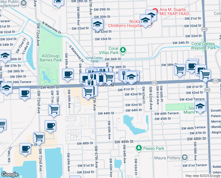 map of restaurants, bars, coffee shops, grocery stores, and more near 6500 Southwest 41st Street in Miami