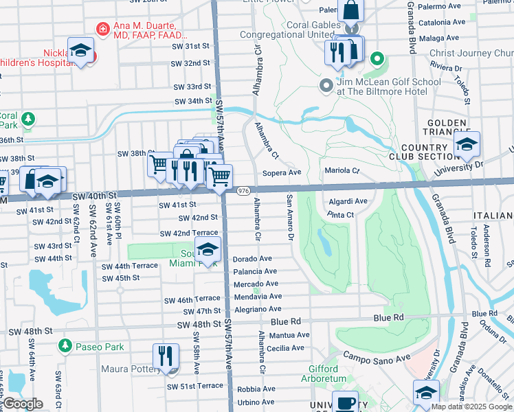 map of restaurants, bars, coffee shops, grocery stores, and more near 4110 Alhambra Circle in Coral Gables
