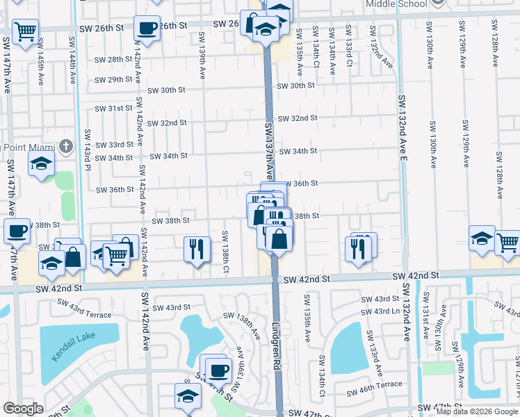 map of restaurants, bars, coffee shops, grocery stores, and more near 3800 Florida 825 in Miami