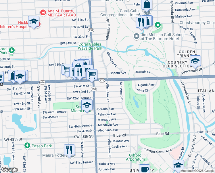 map of restaurants, bars, coffee shops, grocery stores, and more near 4110 Alhambra Circle in Coral Gables