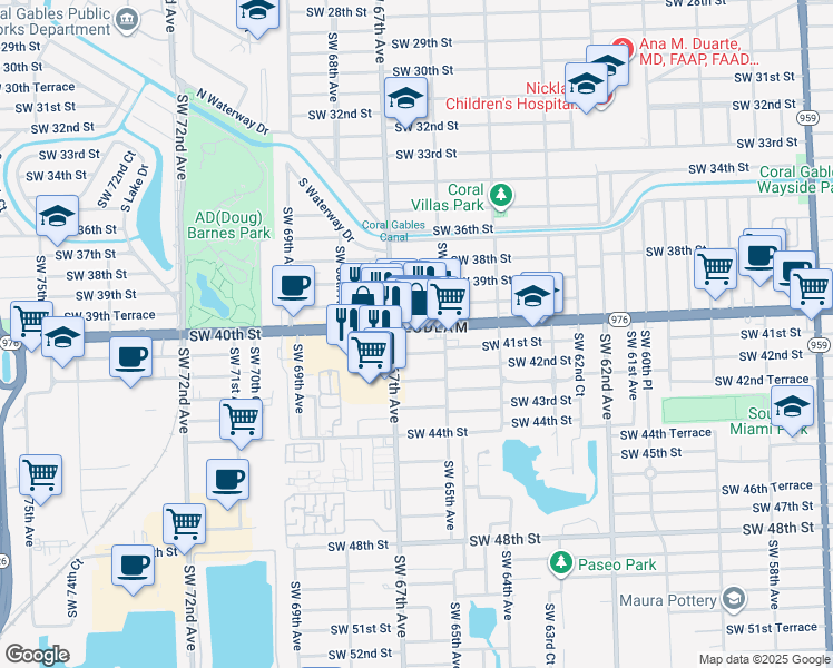 map of restaurants, bars, coffee shops, grocery stores, and more near 6966 Southwest 41st Street in Miami