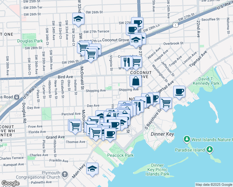 map of restaurants, bars, coffee shops, grocery stores, and more near in Doral